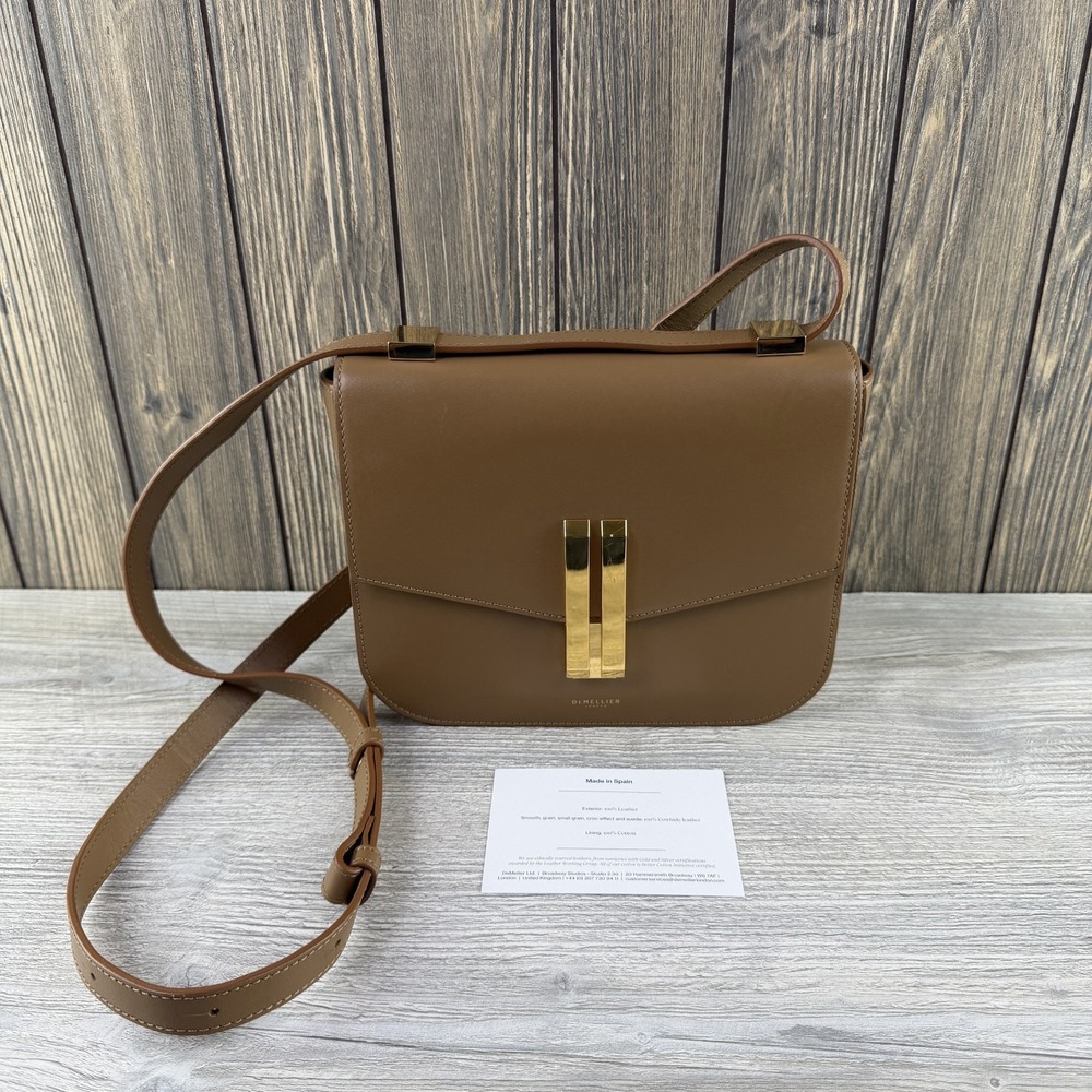 DeMellier The Vancouver Tan Smooth Leather Crossbody Shoulder Bag Gold Hardware